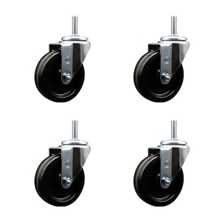 Service Caster 4 Inch Phenolic Wheel Swivel 58 Inch Threaded Stem Caster Set Service Caster SCC-TS20S414-PHS-58212-4
